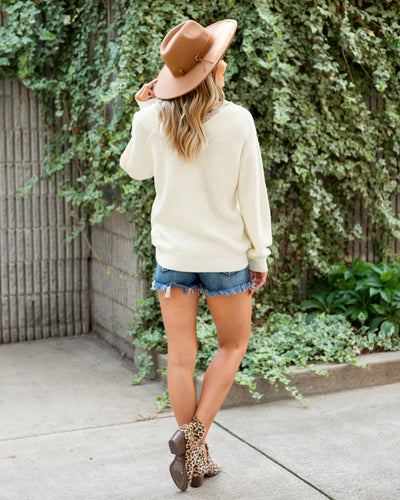 Allison Lace V-Neck Sweater - Cream