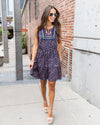 Alyssa Embroidered Spotted Dress - Navy