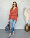 Anna Chenille V-Neck Sweater - Rust