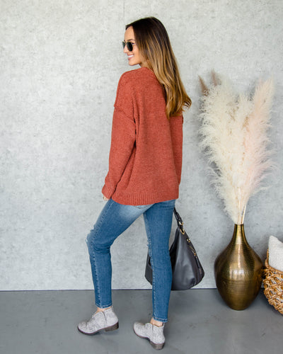 Anna Chenille V-Neck Sweater - Rust