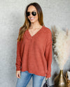 Anna Chenille V-Neck Sweater - Rust