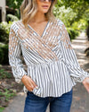 Athena Embroidered Stripe Crossover Top - Off White