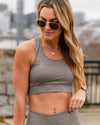 Bailey Marble Foil Print Padded Sports Bra - Grey