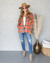 Bailey Plaid Pocketed Shacket - Burnt Sienna