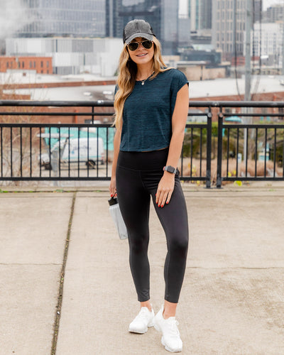 Becca Melange Cap Sleeve Cropped Top - Heather Blue