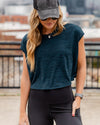 Becca Melange Cap Sleeve Cropped Top - Heather Blue
