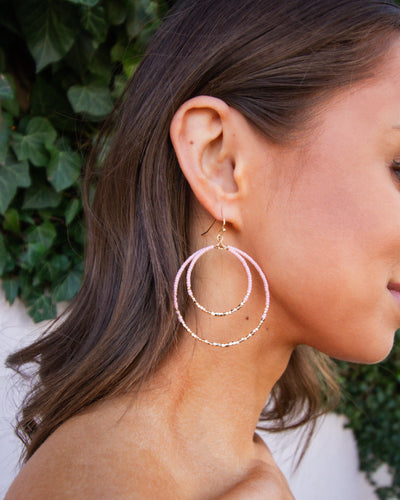 Bella Double Hoop Earrings - Pink/Gold