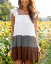 Bridget Color Block Ruffle Dress - Olive Multi