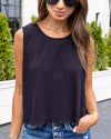 Cam Textured Cropped Tank - Black