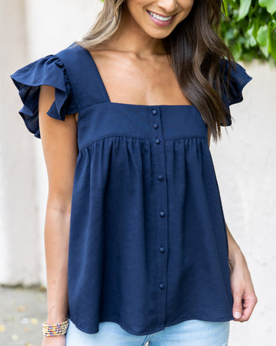 Catherine Ruffle Tank - Navy