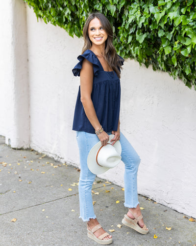 Catherine Ruffle Tank - Navy