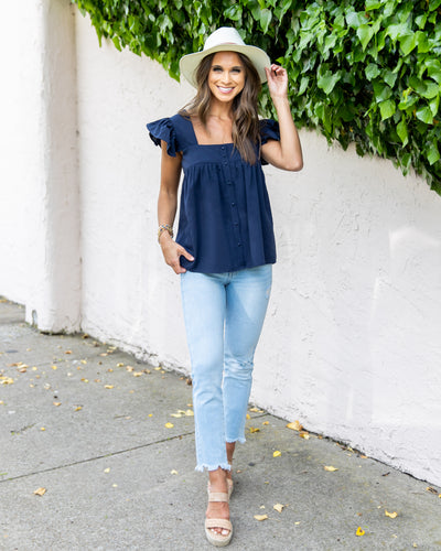 Catherine Ruffle Tank - Navy