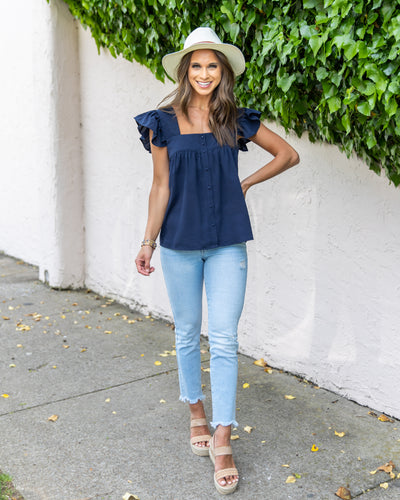 Catherine Ruffle Tank - Navy