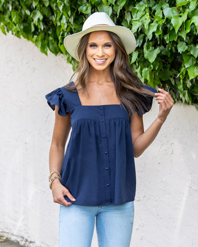 Catherine Ruffle Tank - Navy