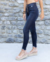 Christina Button Up High Rise Distressed Skinny Jeans - Dark Wash