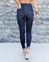 Christina Button Up High Rise Distressed Skinny Jeans - Dark Wash