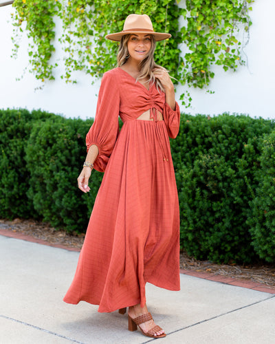 Cleo Ruched Cutout Maxi - Rust