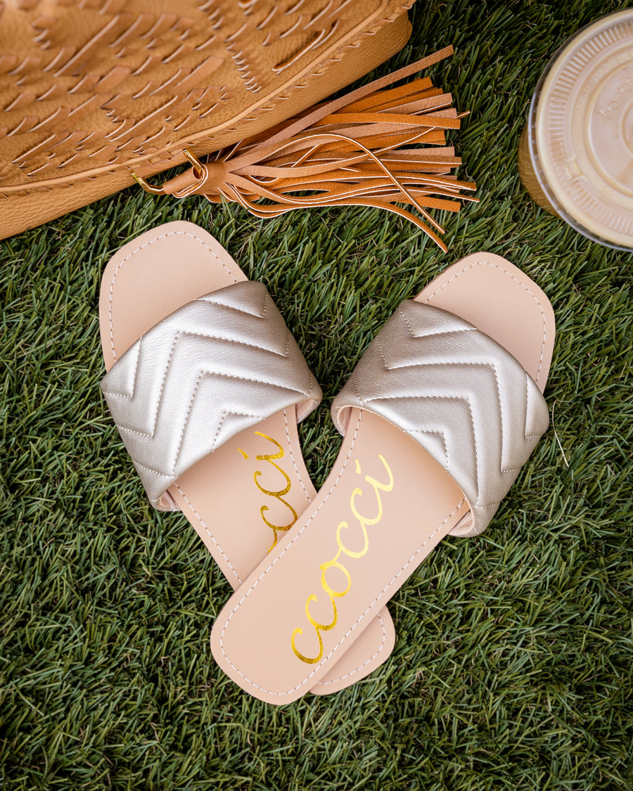 Courtney Quilted Slides - Champagne