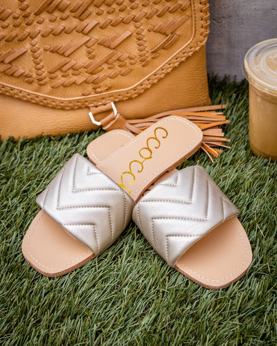 Courtney Quilted Slides - Champagne