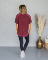 Crew V-Neck Waffle Knit Top - Faded Red