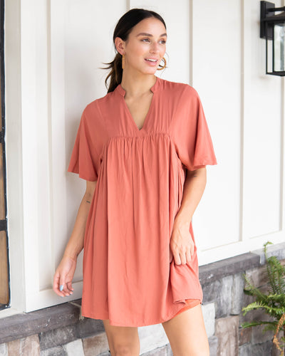 Flirting With Fall Dress - Brick