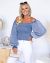 Grace Smocked Top - Denim Blue