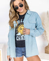 Veronica Corduroy Button Down Shacket - Misty Teal
