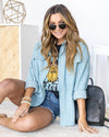 Veronica Corduroy Button Down Shacket - Misty Teal