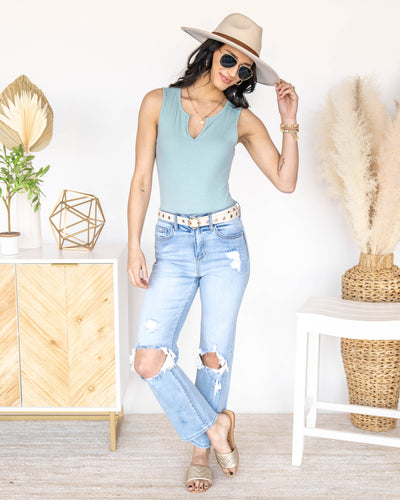 Mabry Ribbed V-Neck Bodysuit - Sage