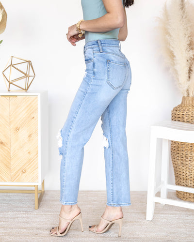 Crystal High Rise Straight Leg Jeans - Light Wash