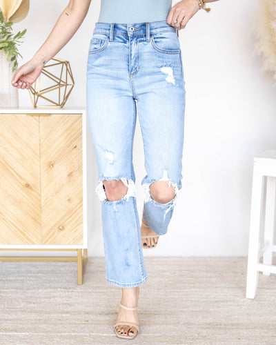 Crystal High Rise Straight Leg Jeans - Light Wash