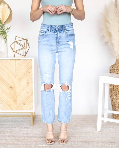 Crystal High Rise Straight Leg Jeans - Light Wash