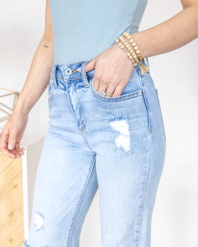Crystal High Rise Straight Leg Jeans - Light Wash