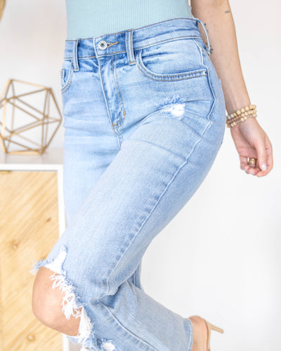 Crystal High Rise Straight Leg Jeans - Light Wash