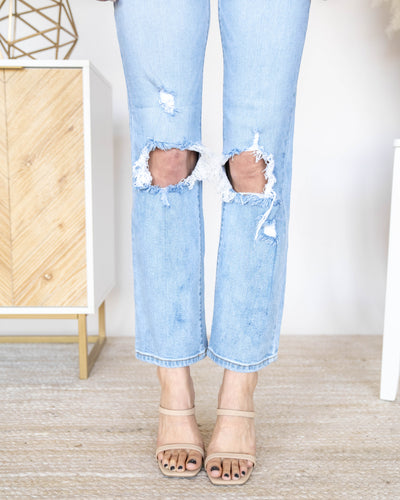 Crystal High Rise Straight Leg Jeans - Light Wash