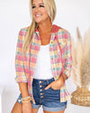 Brooke Hooded Plaid Button Down Top - Mauve Multi