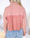 Skylar Button Down Cropped Waffle Knit Shacket - Faded Brick