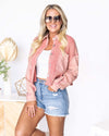 Skylar Button Down Cropped Waffle Knit Shacket - Faded Brick