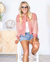 Skylar Button Down Cropped Waffle Knit Shacket - Faded Brick