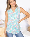 Hazel Ditsy Floral V-Neck Tank - Teal Multi