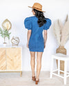 Dawn Fitted Puff Sleeve Pocketed Dress - Medium Wash