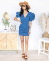Dawn Fitted Puff Sleeve Pocketed Dress - Medium Wash