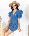 Dawn Fitted Puff Sleeve Pocketed Dress - Medium Wash