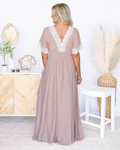 Alexandra V-Neck Lace Maxi Dress - Taupe