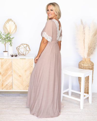 Alexandra V-Neck Lace Maxi Dress - Taupe