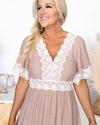 Alexandra V-Neck Lace Maxi Dress - Taupe