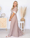 Alexandra V-Neck Lace Maxi Dress - Taupe