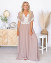 Alexandra V-Neck Lace Maxi Dress - Taupe