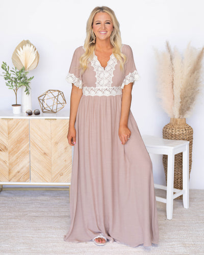 Alexandra V-Neck Lace Maxi Dress - Taupe