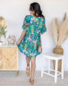 Adeline V-Neck Floral Babydoll Dress - Teal Multi